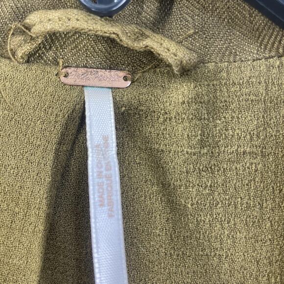 Free People Jacket Womens XS Brown Linen Ruffle Hem Double Breasted Boho Blazer - Picture 16 of 16